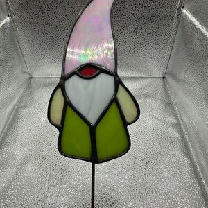 Stained Glass Gnome Art Plant Stick